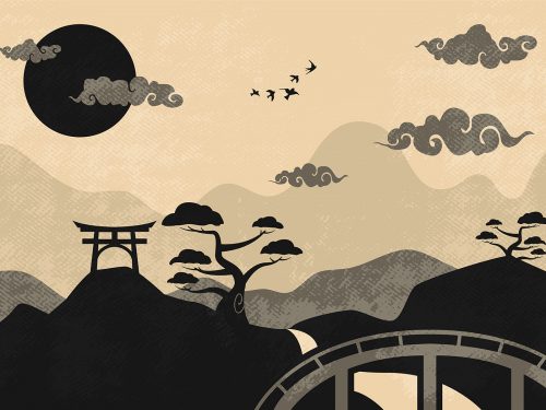 Chinese Clouds Landscape Illustration