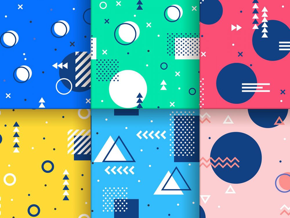 Circles and Triangles Memphis Seamless Pattern