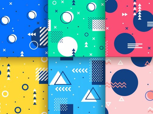 Circles and Triangles Memphis Seamless Pattern
