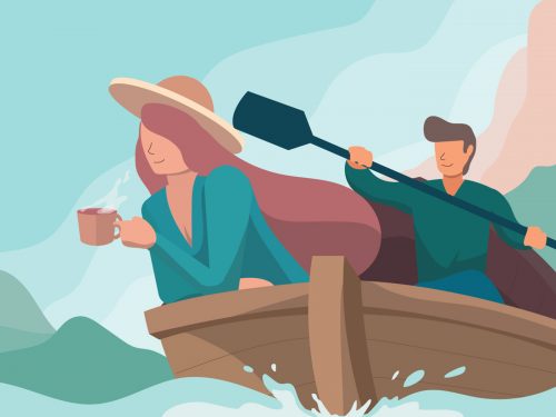 Couple Adventure with Boat Vector Illustration