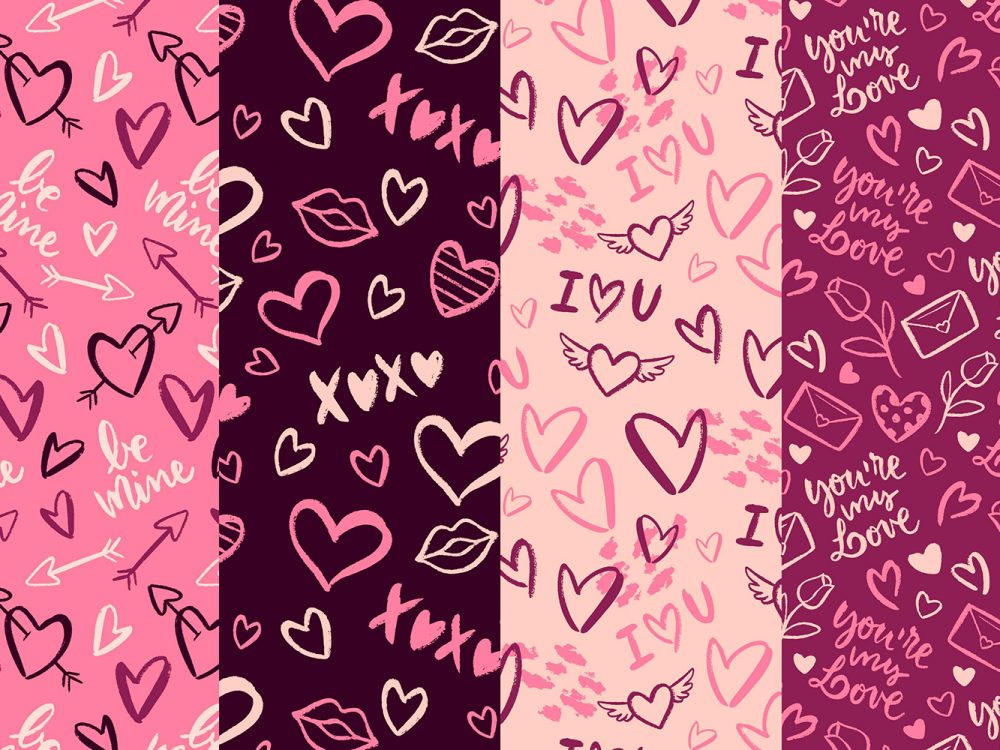 Hand Drawn Valentines Day Pattern Collection