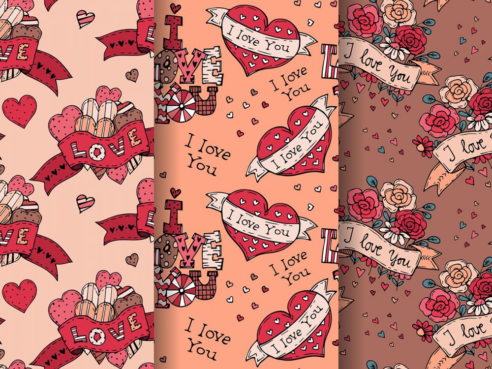 Hand Drawn Valentines Day Pattern Collection