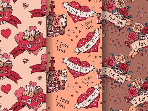 Hand Drawn Valentines Day Pattern Collection
