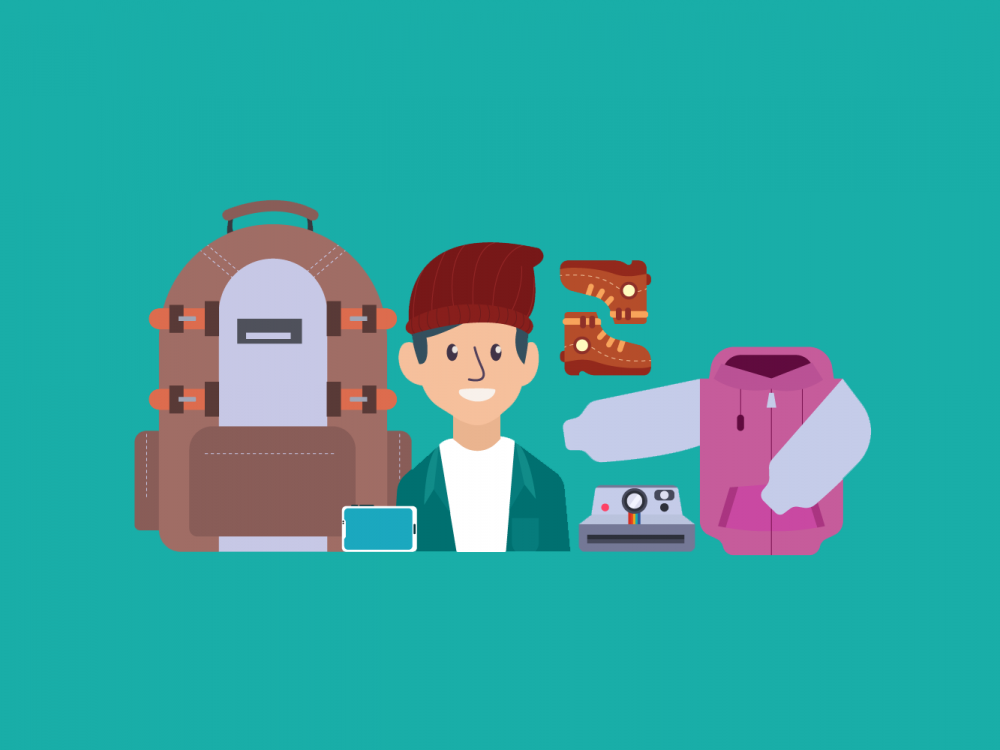 Male Traveler Essentials Pack Vector Illustratio