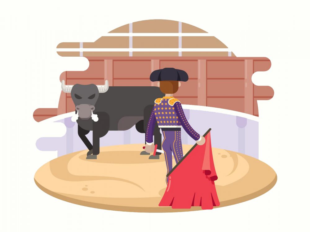 Matador Fighting with a Bull Illustration