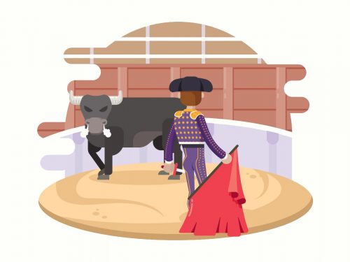 Matador Fighting with a Bull Illustration