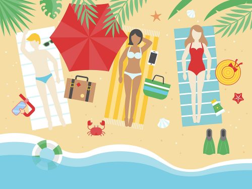 Sunbathing on the Beach Illustration