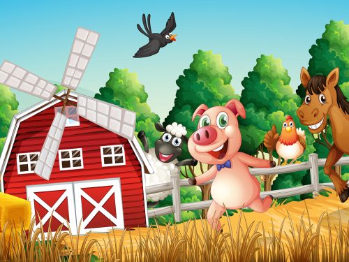 Happy Farm Animals Illustration