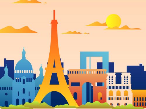 Colorful Landscape of Paris Skyline Illustration