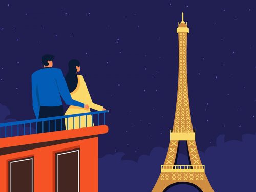 Couple in Paris Vector Illustration