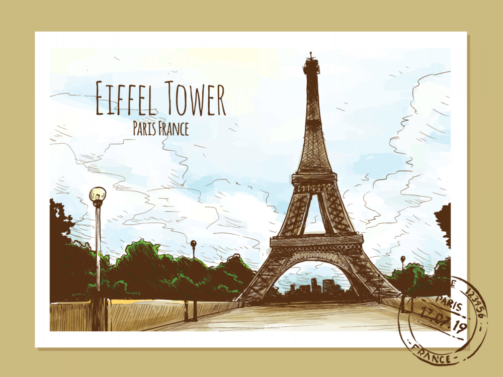 Eiffel Tower Postcard Illustration