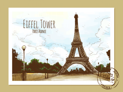 Eiffel Tower Postcard Illustration