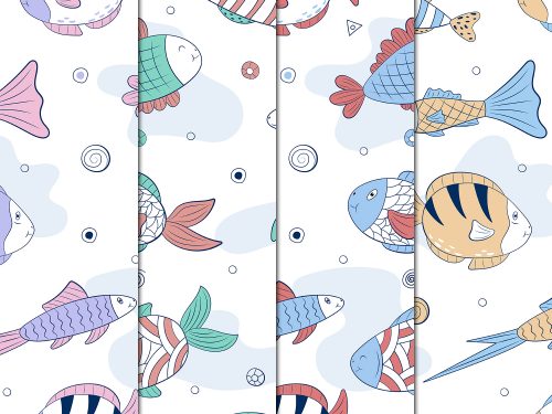 Fish in Doodle Style Free Vector Seamless Pattern