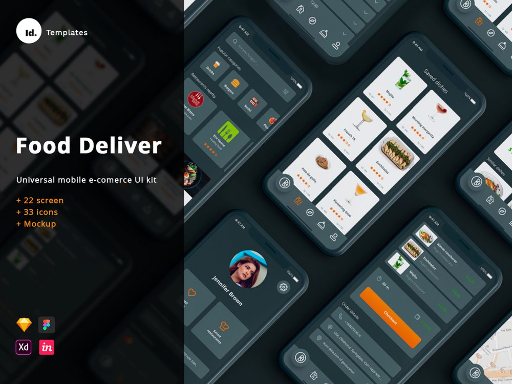 Food Delivery App IOS design + UI Kit + Mockup + Unique Icons