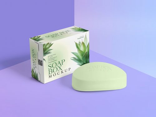 Free Packaging Box & Soap Mockup