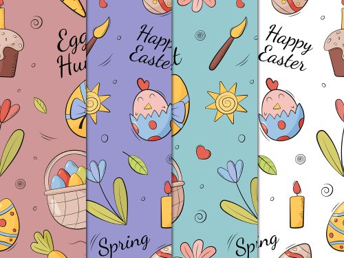 Happy Easter Doodle Style Vector Free Seamless Pattern
