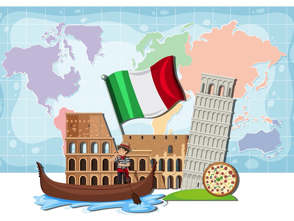 Italy Landmark and Map Illustration