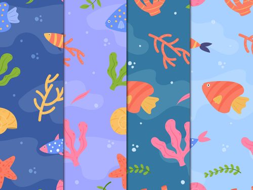 Marine Plants and Fish Vector Seamless Free Pattern