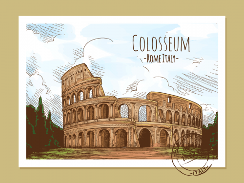 Roman Amphitheater Postcard Illustration