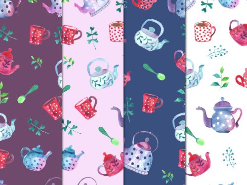Watercolor Tea Vector Free Pattern
