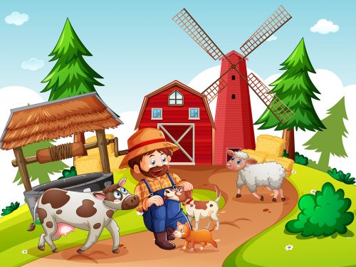 A Farmer at Farmland Illustration