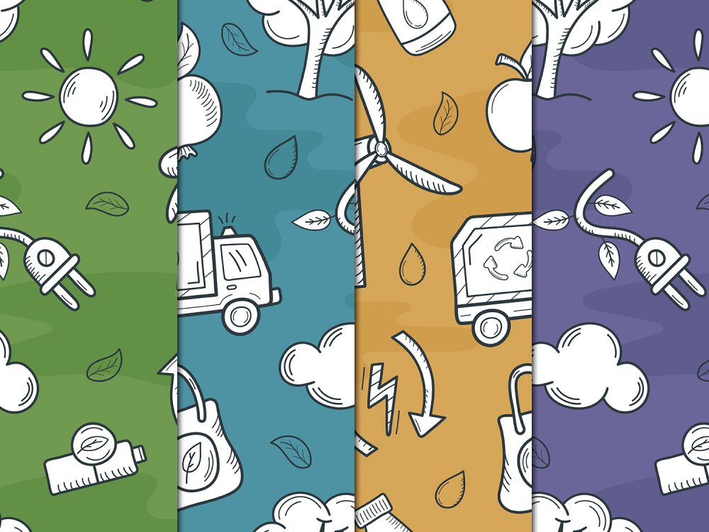 Ecology in Doodle Style Vector Free Seamless Pattern