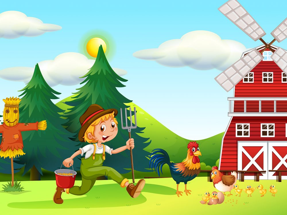 Farmer Working in the Farm Illustration
