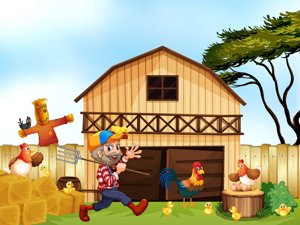 Farmer Working in the Farm Illustration