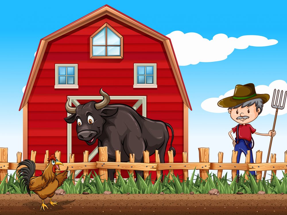 Farmer Working in the Farm Illustration