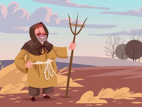 Farmer Working in the Farm Illustration