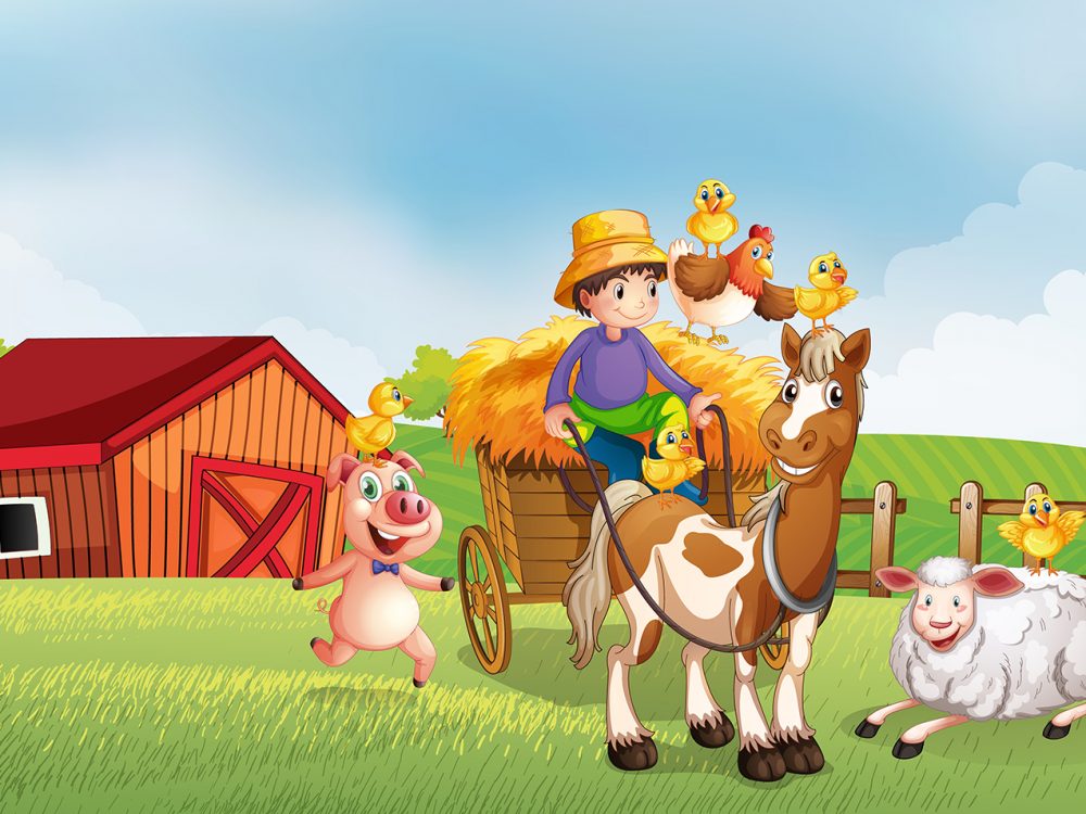 Farmer Working in the Farm Illustration