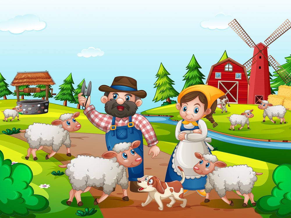 Farmer Working in the Farm Illustration