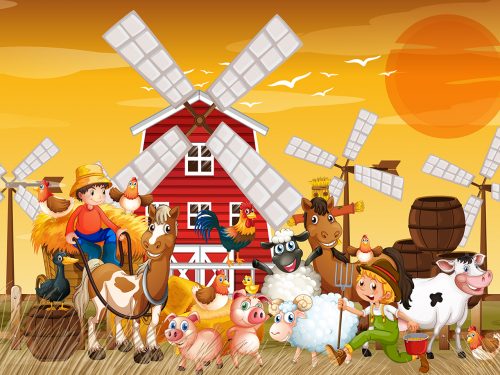 Farmer Working in the Farm Illustration