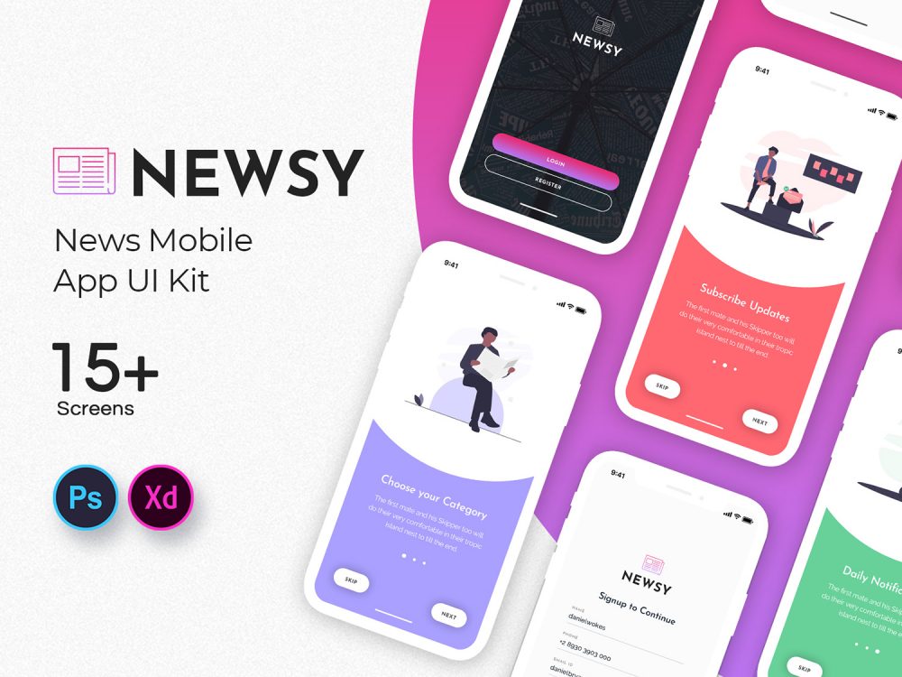 Newsy News Mobile App UI Kit