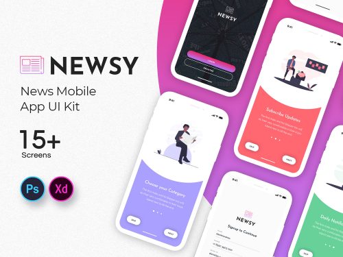 Newsy News Mobile App UI Kit