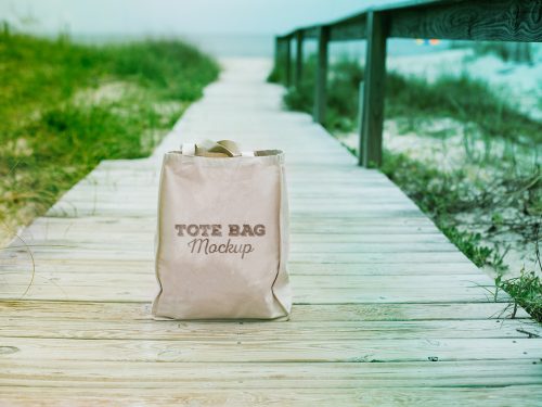 Tote Bag on a Beach Mockup