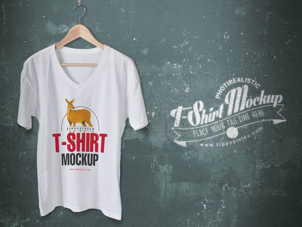 Trendy Free V-Neck T-Shirt Mockup