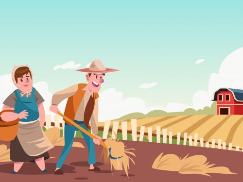 Farmer Working in the Farm Illustration