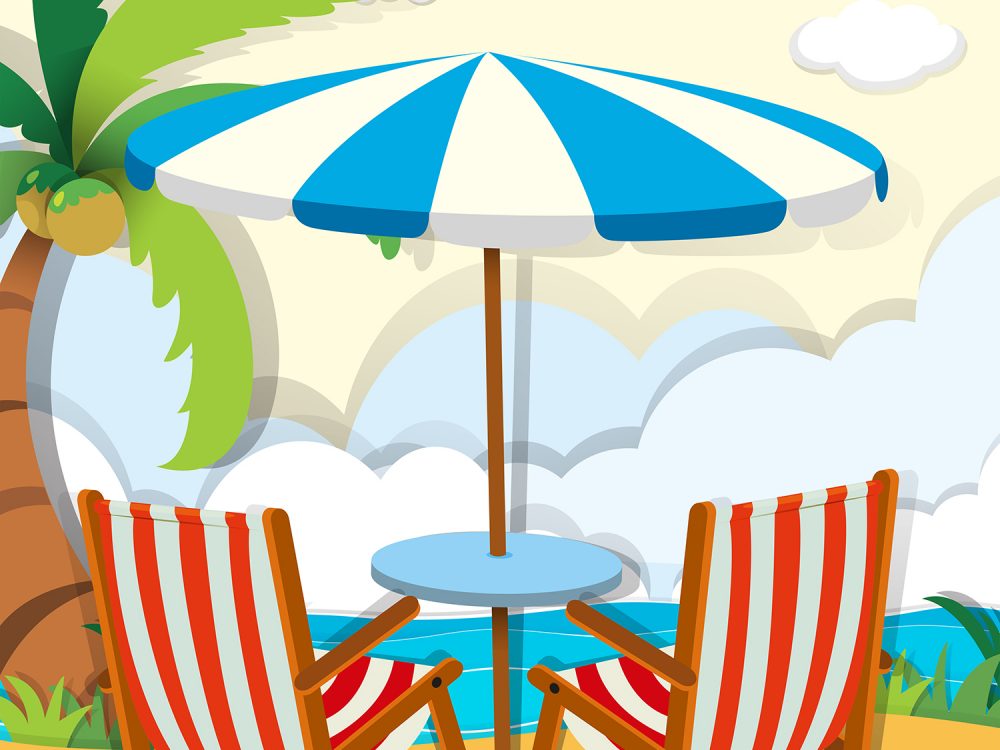 Chairs and Umbrella on the Beach Illustration