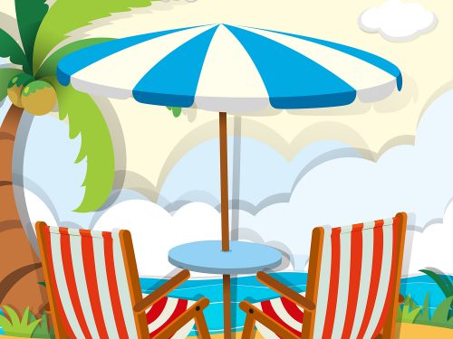 Chairs and Umbrella on the Beach Illustration
