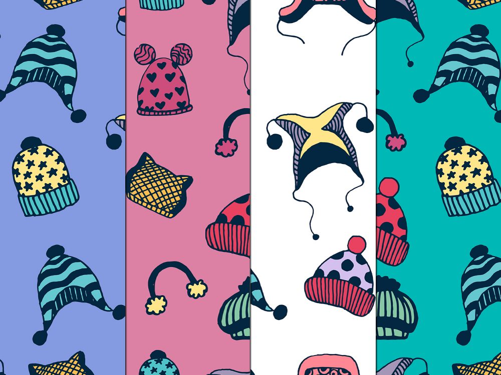 Colored Hats Illustration Vector Free Pattern