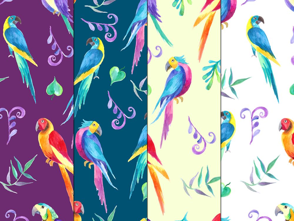 Colored Parrots Illustration Vector Free Pattern
