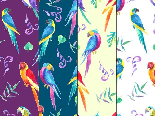 Colored Parrots Illustration Vector Free Pattern