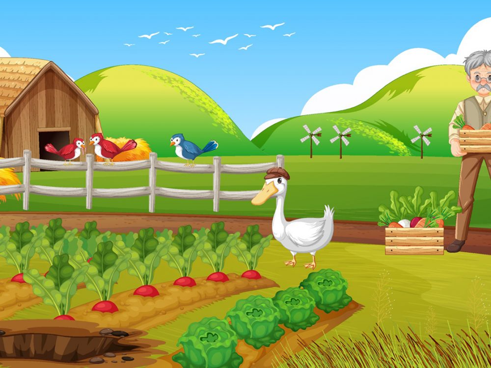 Farmer Working in the Farm Illustration