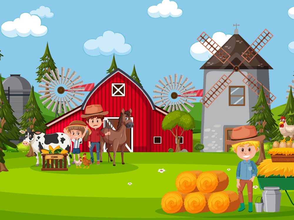 Farmer Working in the Farm Illustration