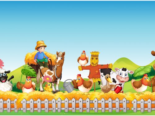 Farmer Working in the Farm Illustration