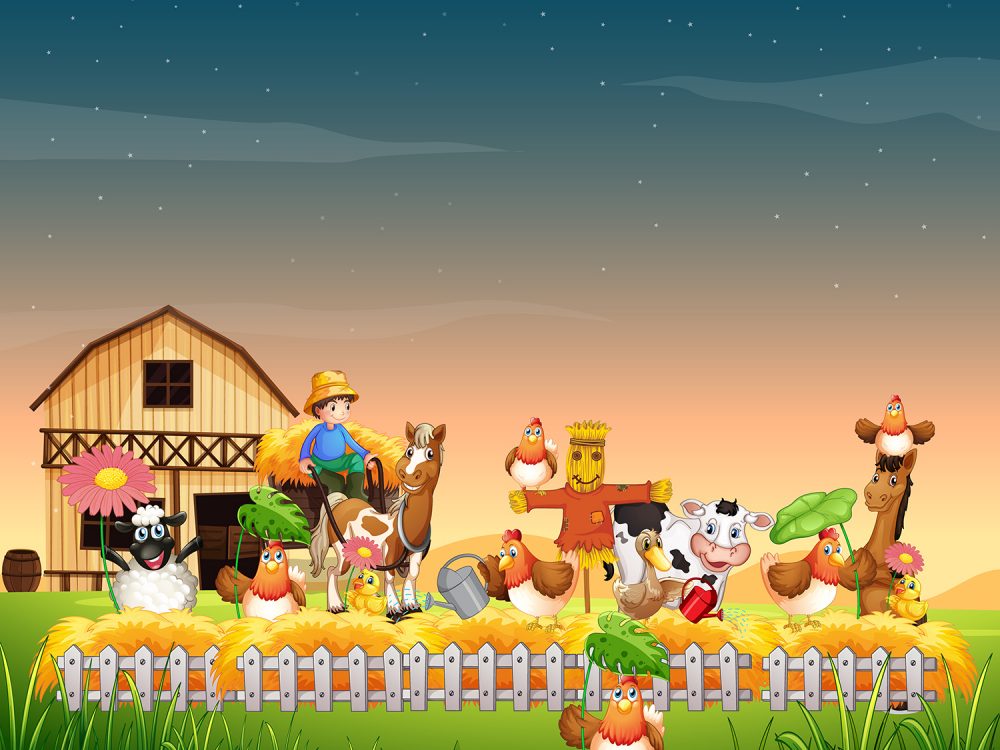 Farmer Working in the Farm Illustration