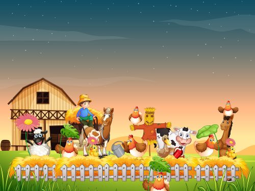 Farmer Working in the Farm Illustration