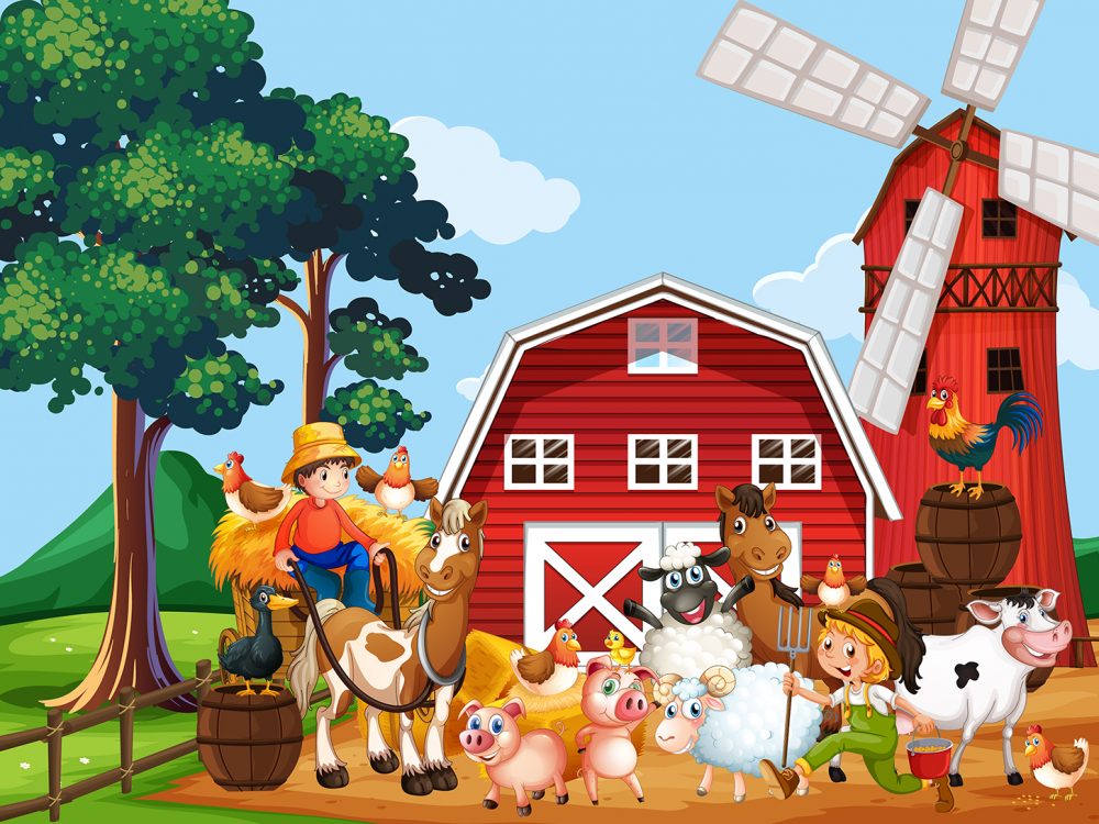 Farmer Working in the Farm Illustration