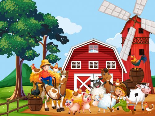 Farmer Working in the Farm Illustration